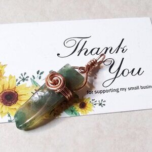 🍂🍁🍃 3/$25! Green Natural Agate Bar Pendant. Minimalist Copper Wire Wrap Bail